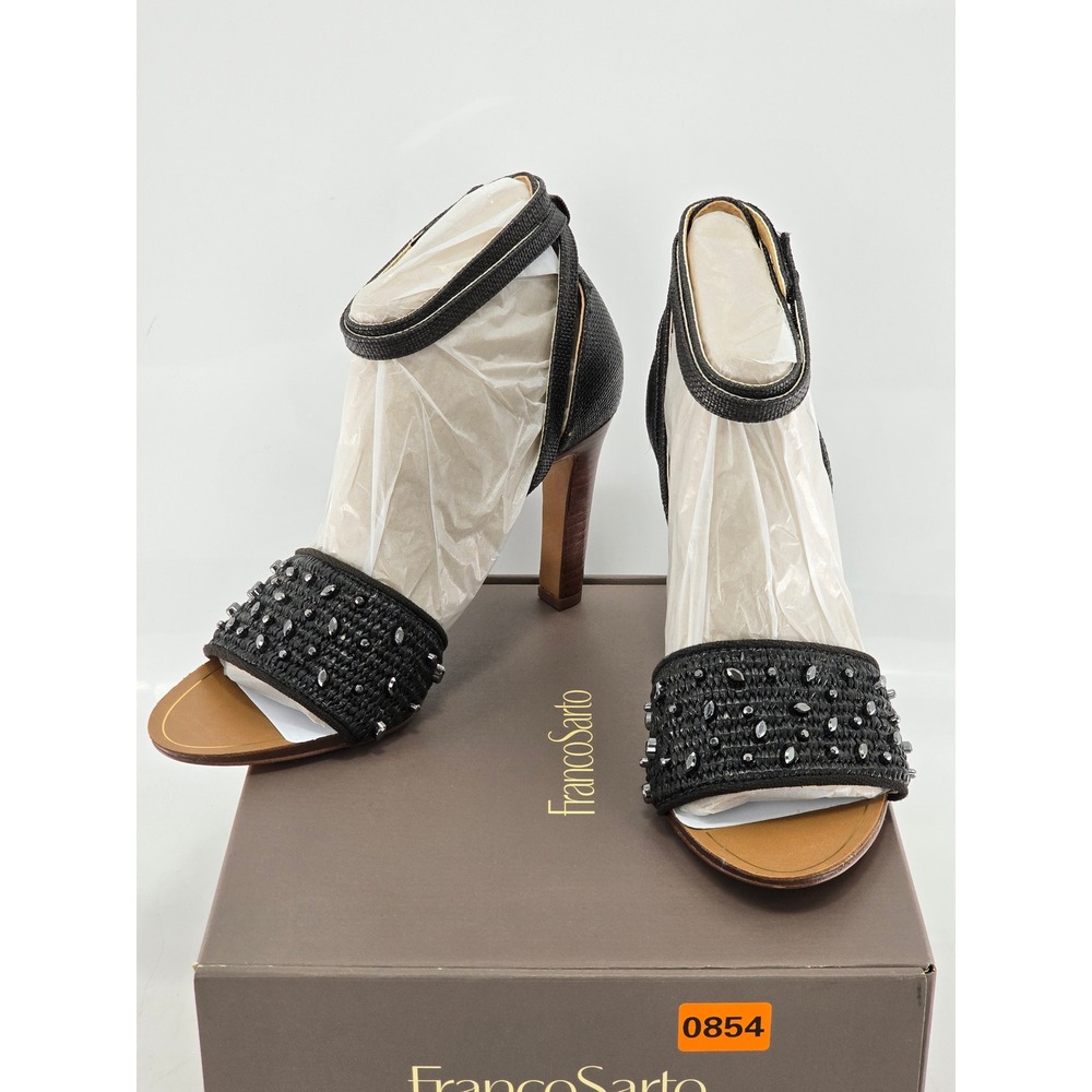 Franco‎ Sarto L-Eleanor2 Sandals Women 9.5 Black Studded Ankle Strap Heels - New